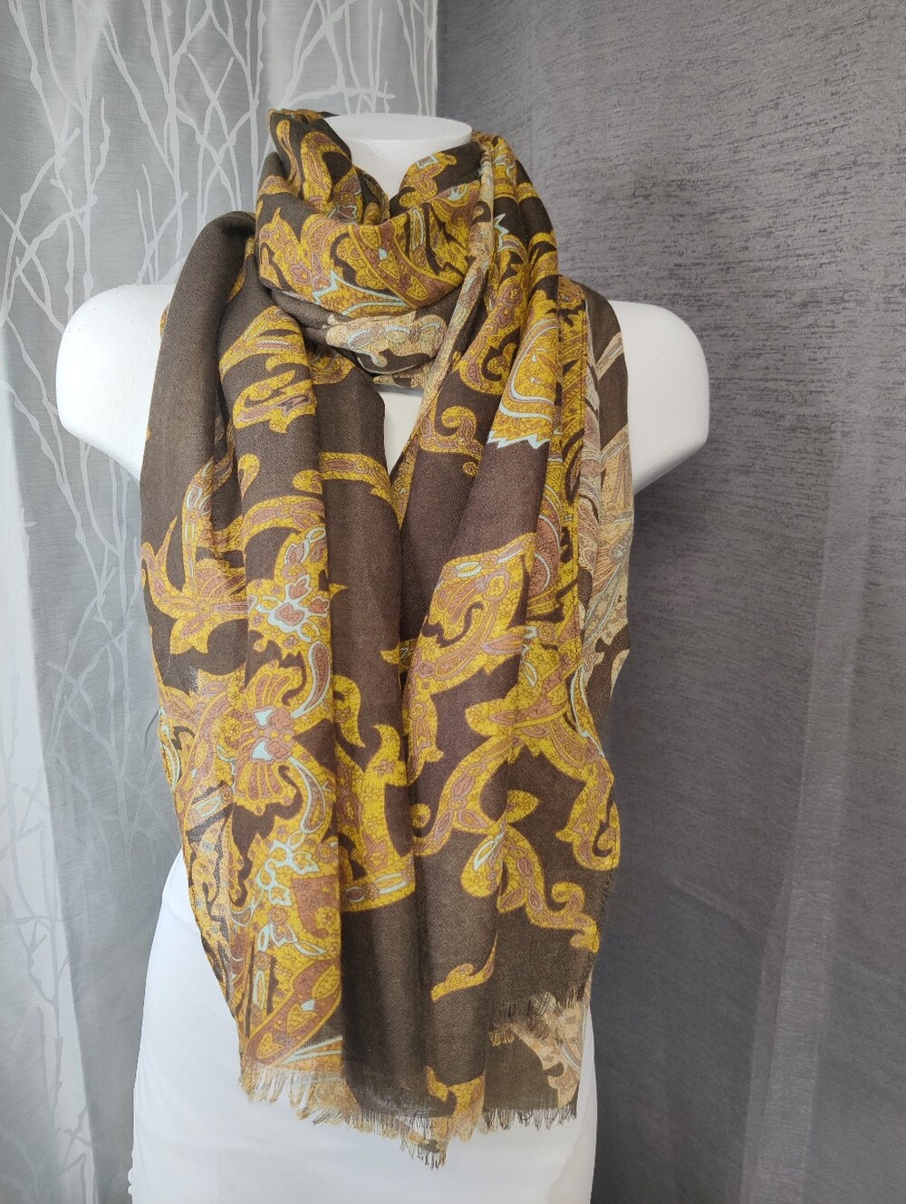 Naturally Knotty Oversized Scarf Wrap Brown Gold 36x70 Lightweight Earthtones